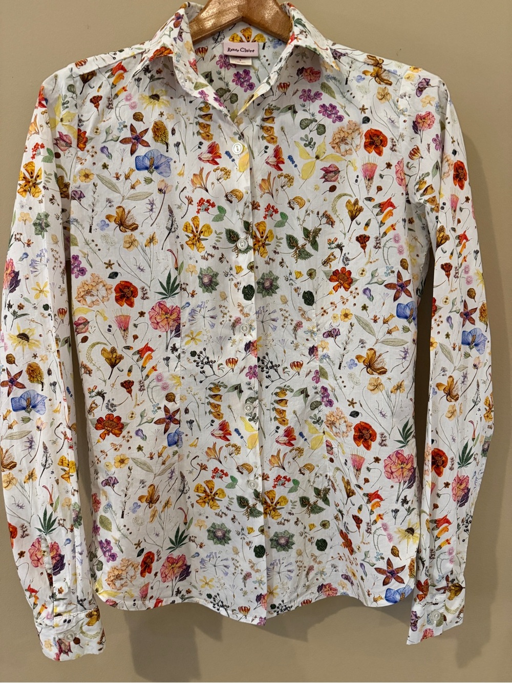 Renee Claire Botanical Wildflower Cotton Button Up Shirt Size S Cottagecore